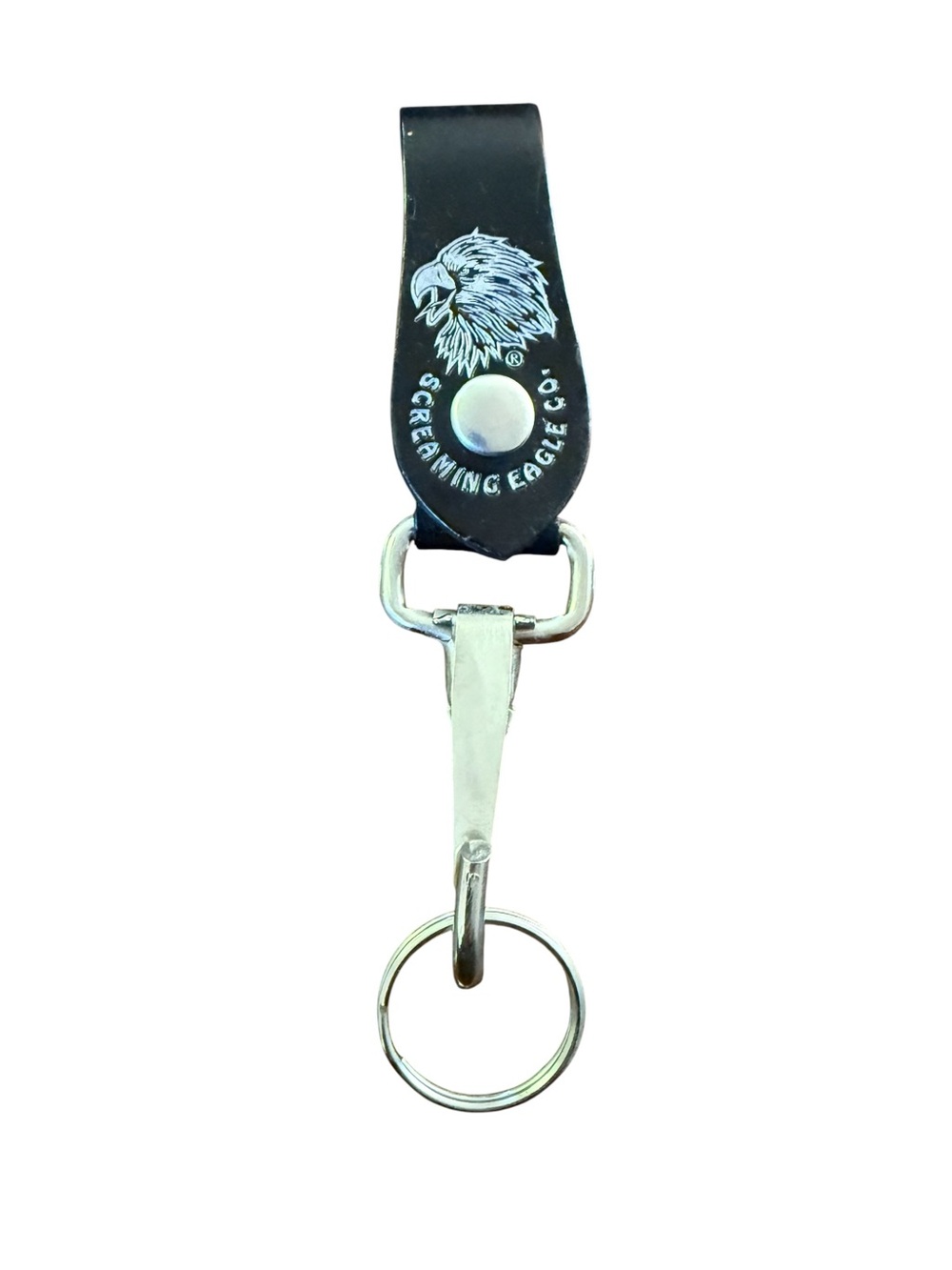 Vintage Black Leather Key Clip Biker Keychain Screaming Eagle Co Made in USA